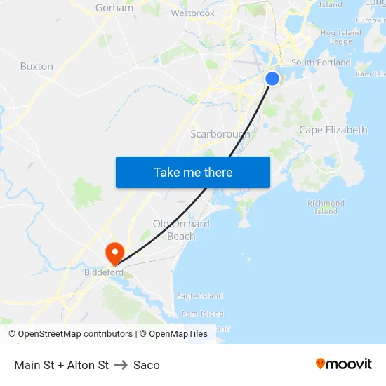 Main St + Alton St to Saco map