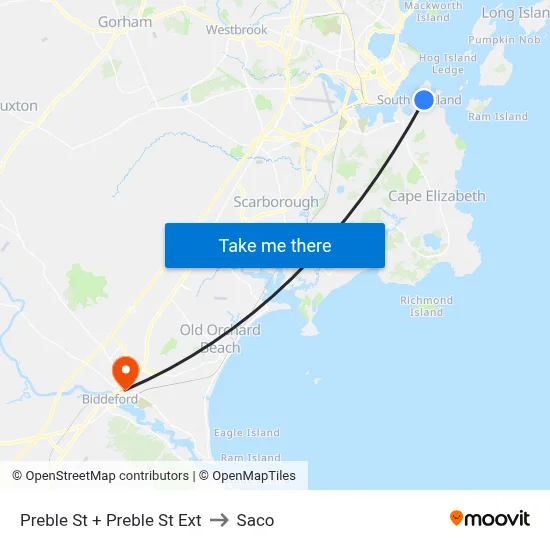 Preble St + Preble St Ext to Saco map