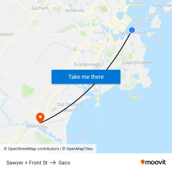 Sawyer + Front St to Saco map
