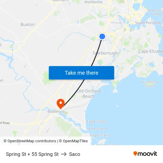 Spring St + 55 Spring St to Saco map