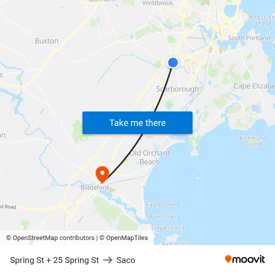 Spring St + 25 Spring St to Saco map