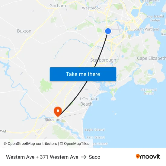 Western Ave + 371 Western Ave to Saco map
