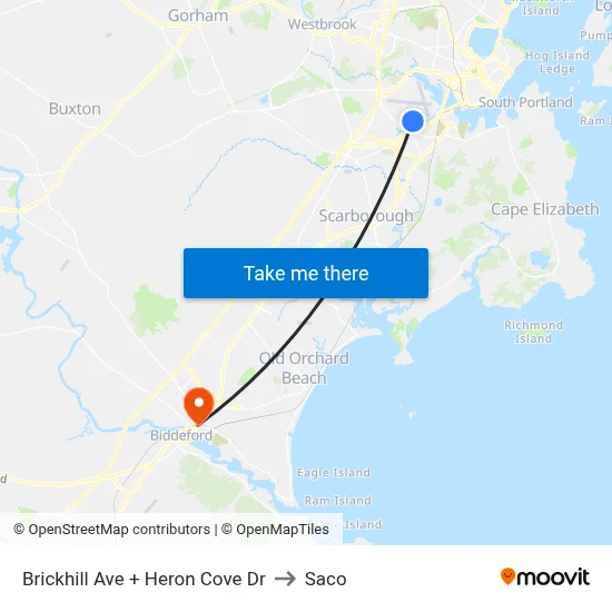 Brickhill Ave + Heron Cove Dr to Saco map