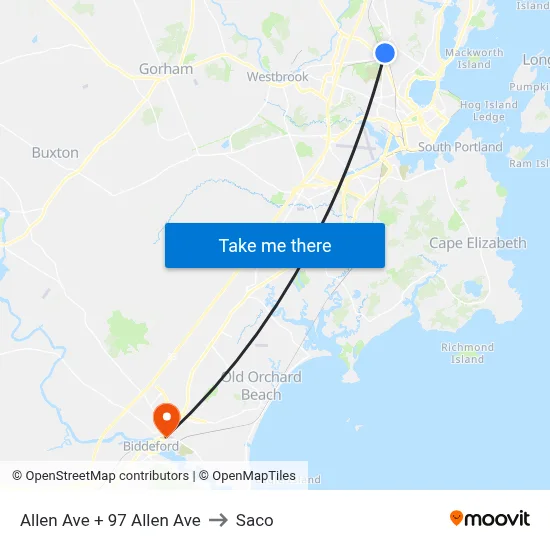 Allen Ave + 97 Allen Ave to Saco map