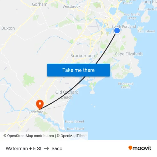 Waterman + E St to Saco map