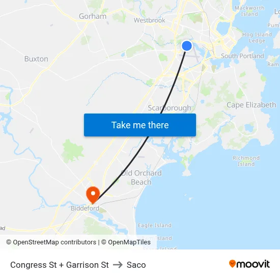 Congress St + Garrison St to Saco map
