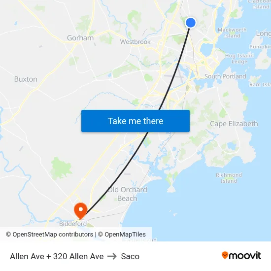 Allen Ave + 320 Allen Ave to Saco map