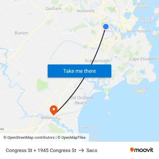 Congress St + 1945 Congress St to Saco map