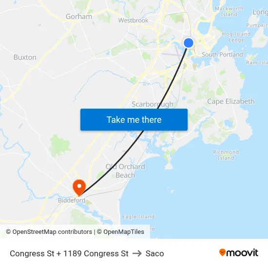 Congress St + 1189 Congress St to Saco map