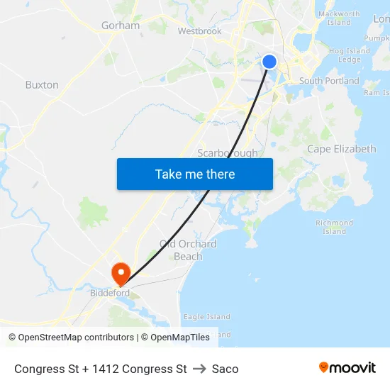 Congress St + 1412 Congress St to Saco map