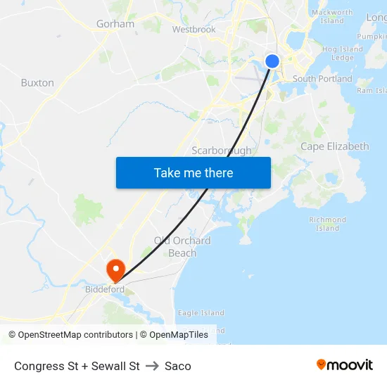 Congress St + Sewall St to Saco map