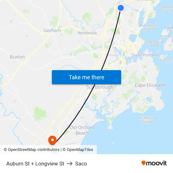 Auburn St + Longview St to Saco map