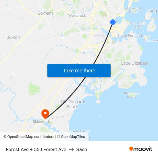 Forest Ave + 550 Forest Ave to Saco map