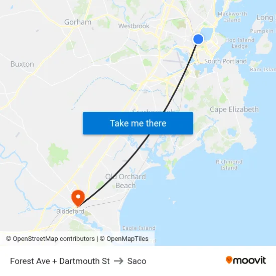 Forest Ave + Dartmouth St to Saco map
