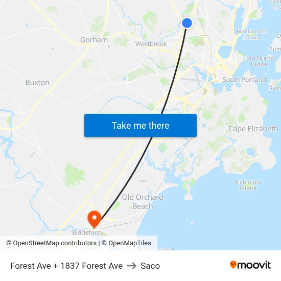 Forest Ave + 1837 Forest Ave to Saco map