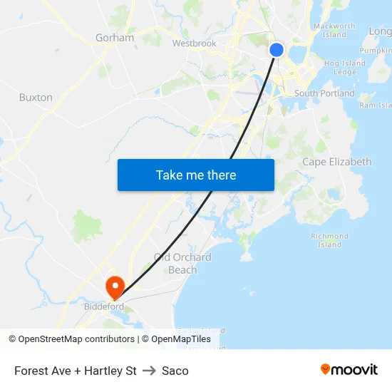Forest Ave + Hartley St to Saco map