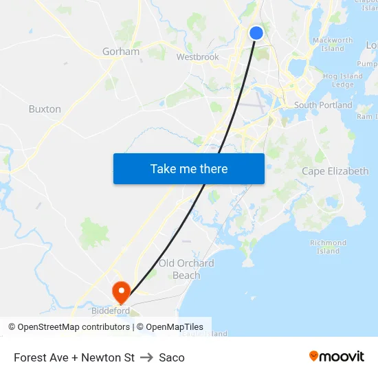 Forest Ave + Newton St to Saco map