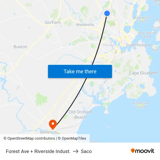 Forest Ave + Riverside Indust. to Saco map