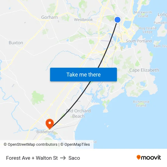 Forest Ave + Walton St to Saco map