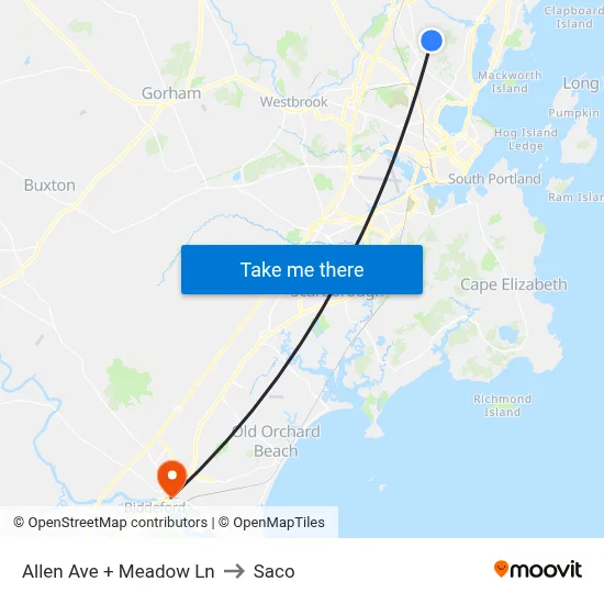 Allen Ave + Meadow Ln to Saco map