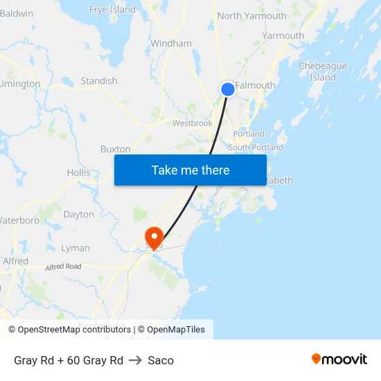 Gray Rd + 60 Gray Rd to Saco map