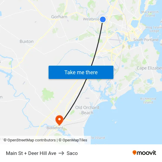 Main St + Deer Hill Ave to Saco map