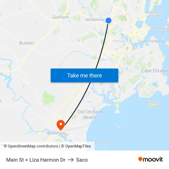 Main St + Liza Harmon Dr to Saco map
