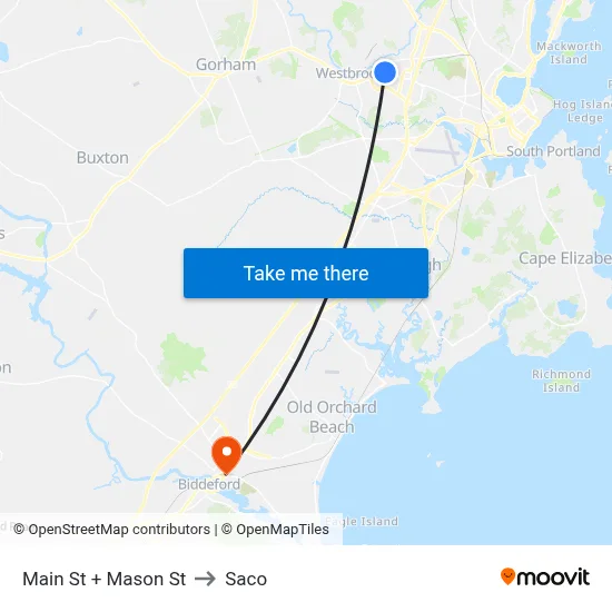Main St + Mason St to Saco map