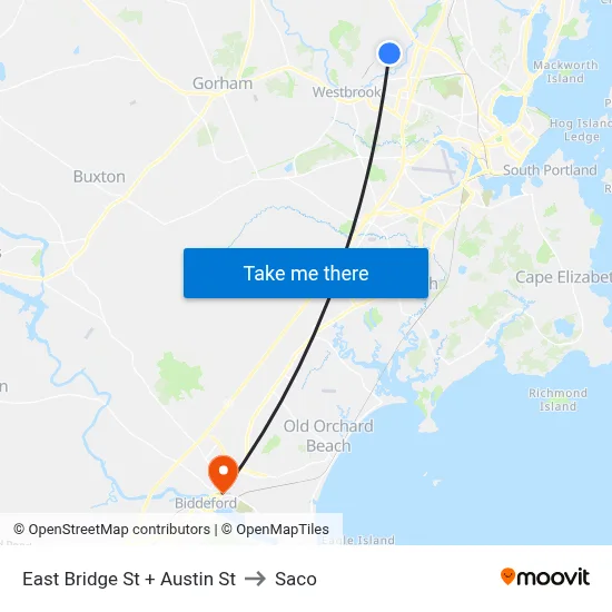East Bridge St + Austin St to Saco map