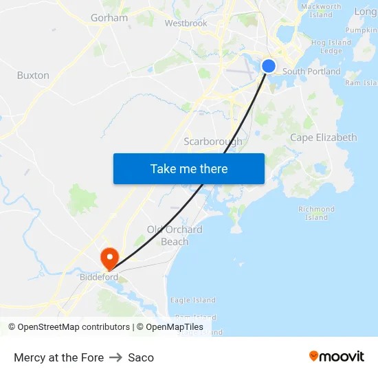 Mercy at the Fore to Saco map
