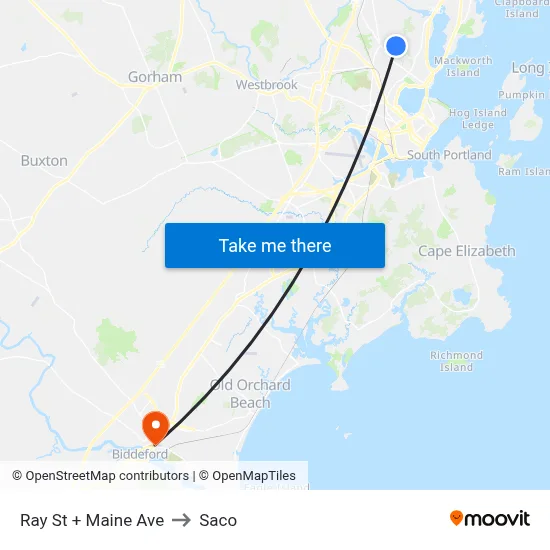 Ray St + Maine Ave to Saco map
