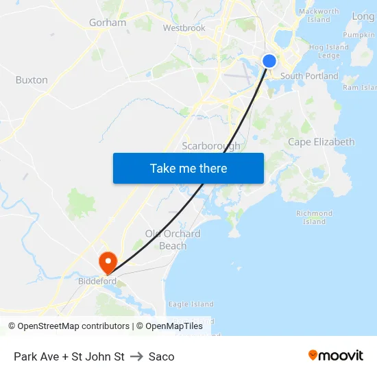Park Ave + St John St to Saco map