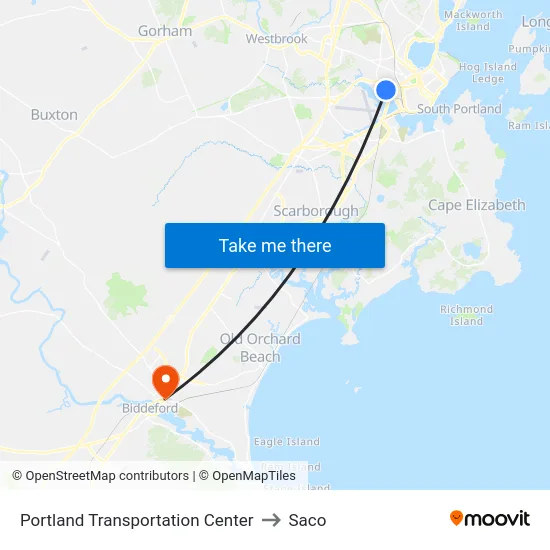 Portland Transportation Center to Saco map