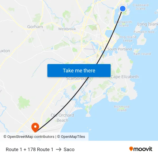 Route 1 + 178 Route 1 to Saco map