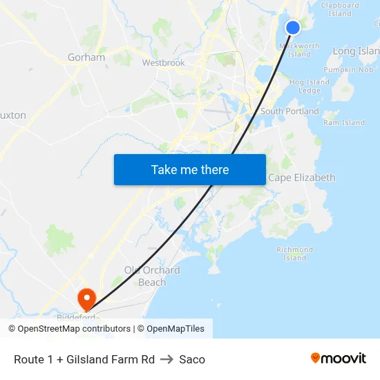 Route 1 + Gilsland Farm Rd to Saco map