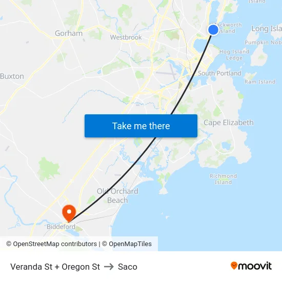 Veranda St + Oregon St to Saco map
