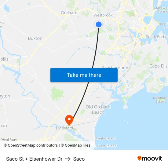 Saco St + Eisenhower Dr to Saco map