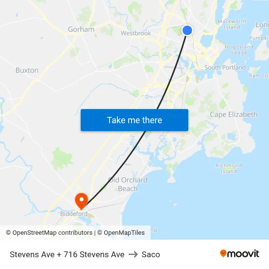 Stevens Ave + 716 Stevens Ave to Saco map