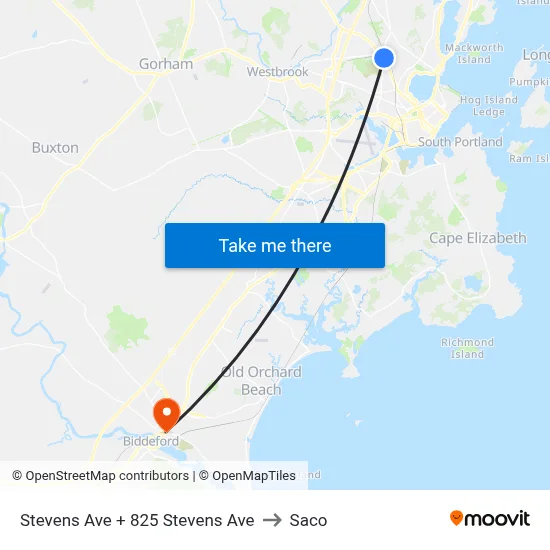 Stevens Ave + 825 Stevens Ave to Saco map