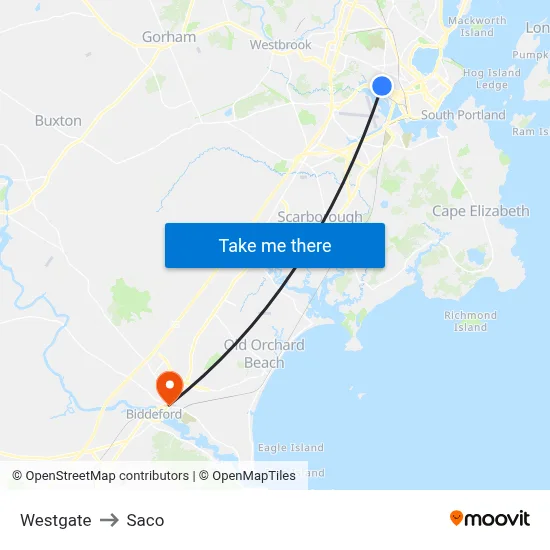 Westgate to Saco map