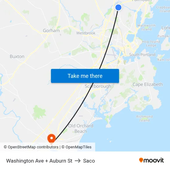 Washington Ave + Auburn St to Saco map