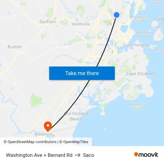 Washington Ave + Bernard Rd to Saco map