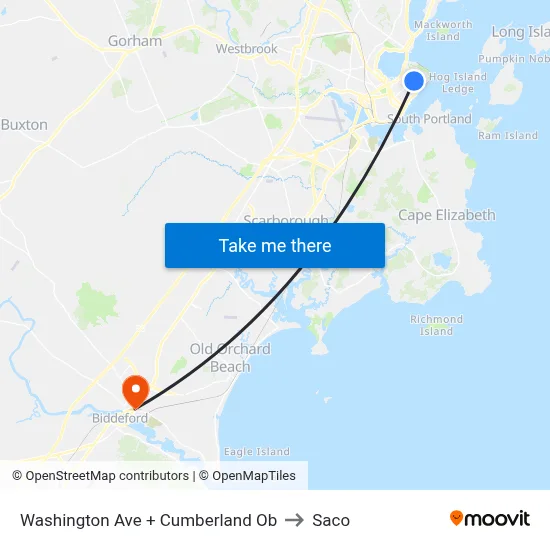 Washington Ave + Cumberland Ob to Saco map