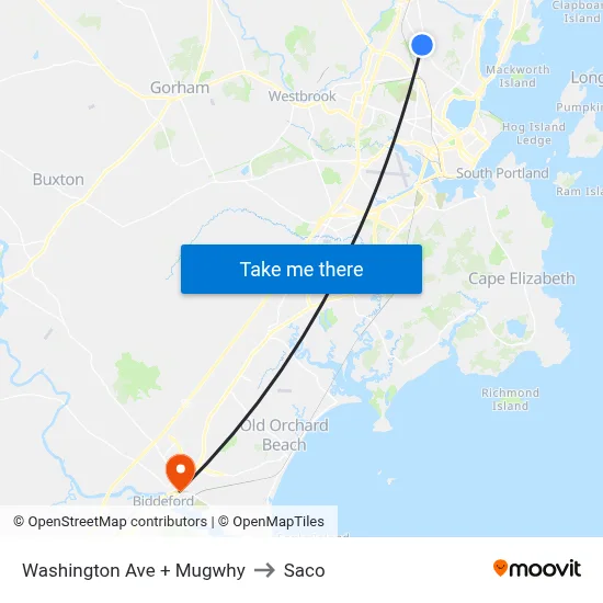 Washington Ave + Mugwhy to Saco map