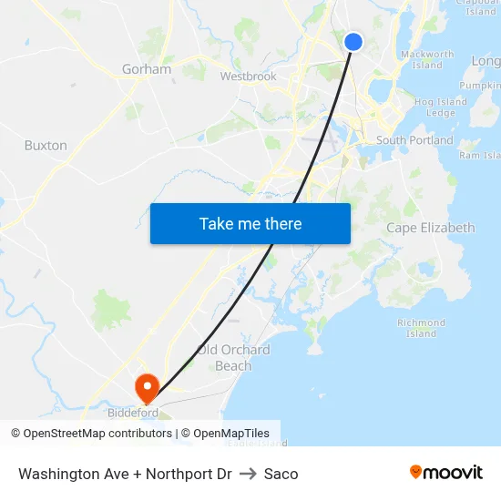 Washington Ave + Northport Dr to Saco map