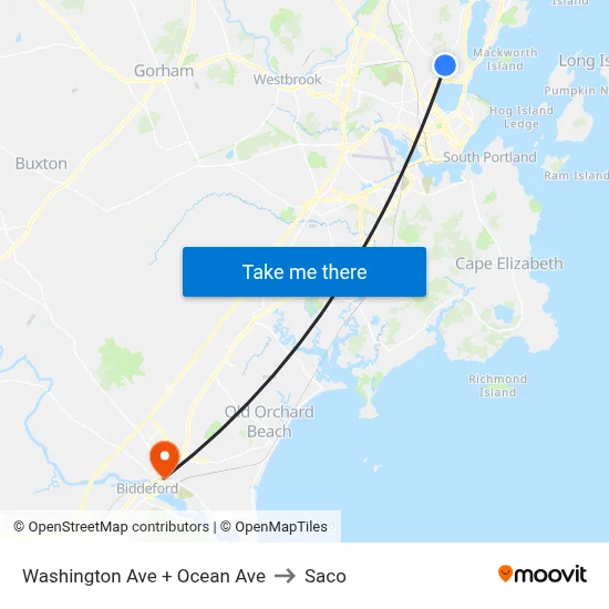Washington Ave + Ocean Ave to Saco map