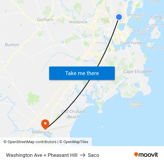 Washington Ave + Pheasant Hill to Saco map
