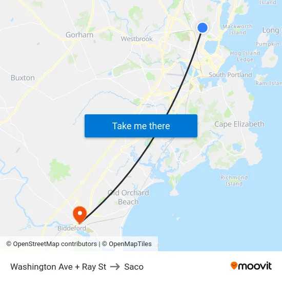 Washington Ave + Ray St to Saco map