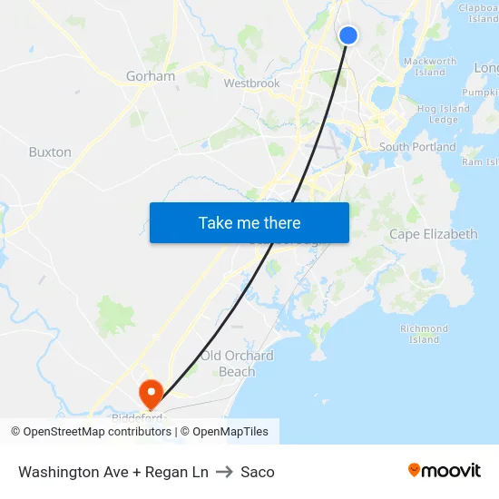 Washington Ave + Regan Ln to Saco map