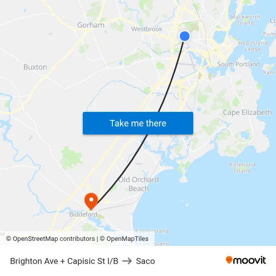 Brighton Ave + Capisic St I/B to Saco map